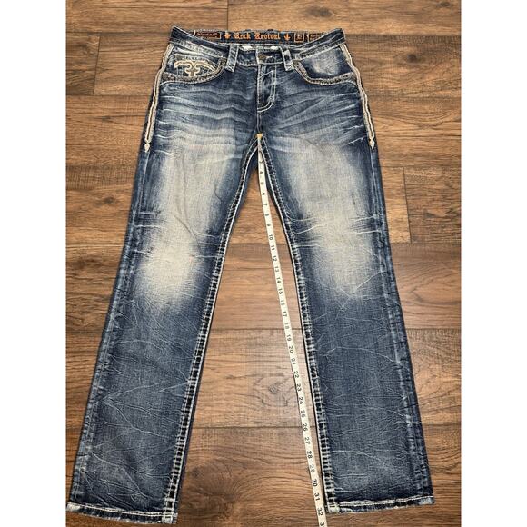 Rock Revival Men’s Rexford Relaxed Taper Jeans 32x32 Grunge Embroidered - Picture 10 of 10